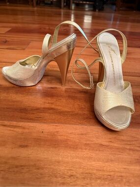 Giuseppe Zanotti Metallic Gold Peep-Toe Slingback Heels